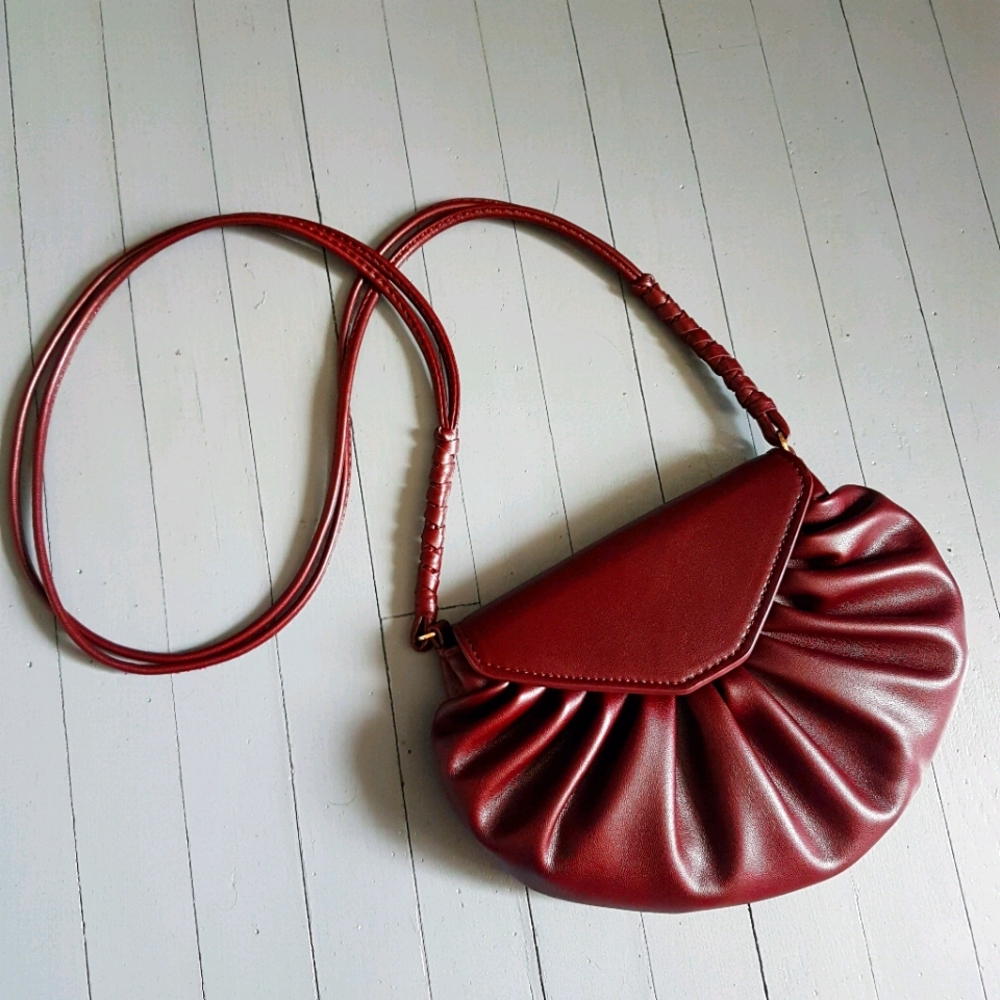 Zara Deep Red Pleated Crossbody Bag